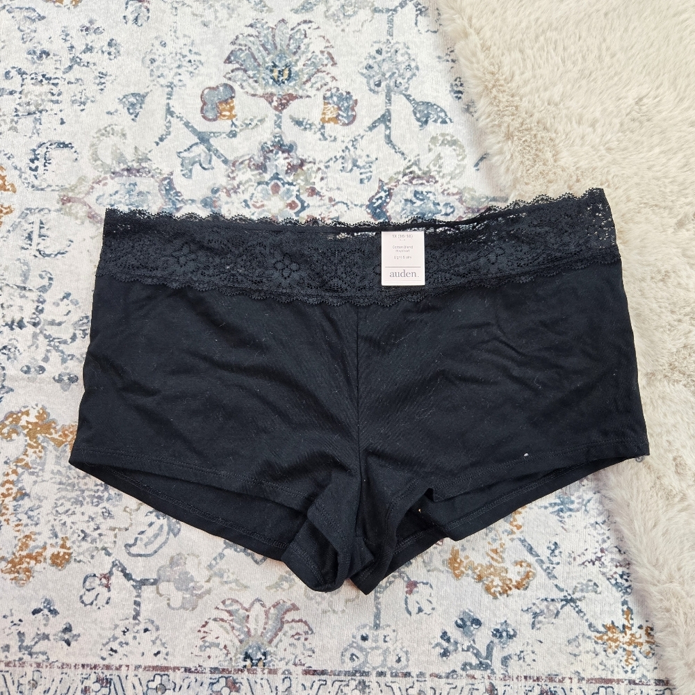 Auden Cotton Blend Boy Short Black Panties Women 1X (16-18) Plus Size NWT